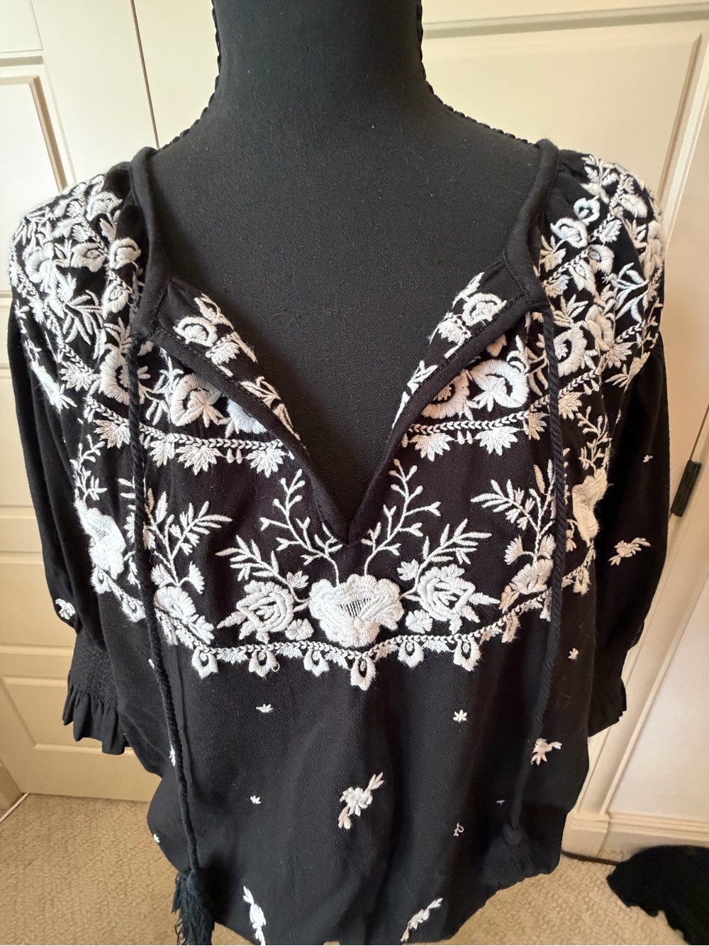 Ralph Lauren Black Tunic with White Floral Embroidery